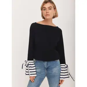 Mint Velvet Navy Cotton Blend Striped Cuff Knit Jumper